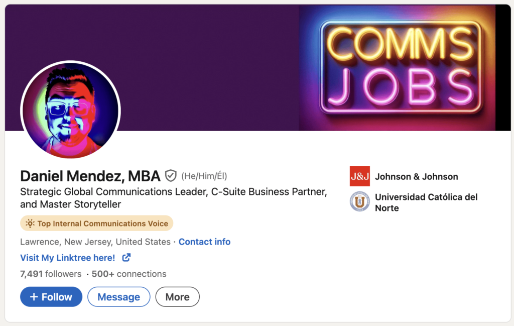 Daniel Mendez LinkedIn page