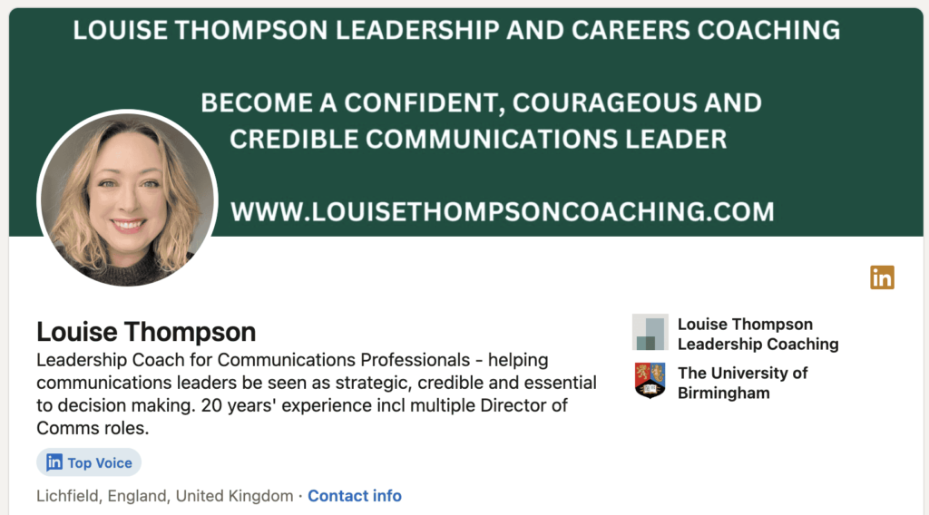 Louise Thompson LinkedIn page