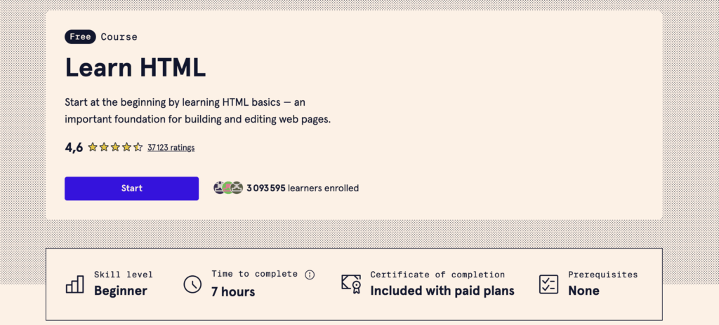 Learn HTML course