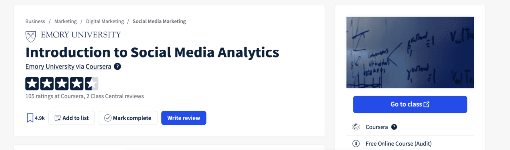 Social media analytics course